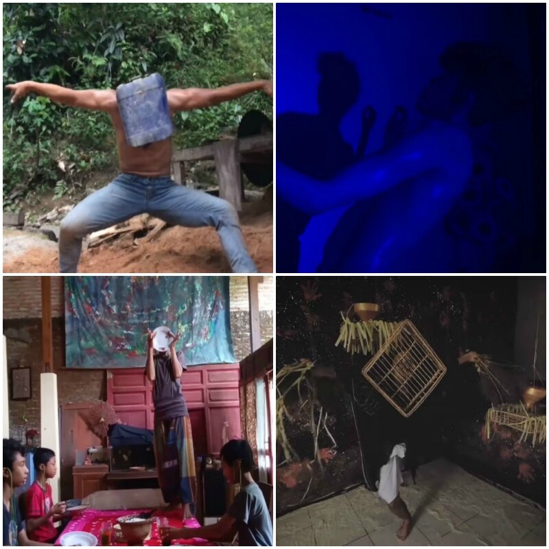 Empat pertunjukan dalam Parade Jarak Jauh yang dinilai cukup merepresentasi totalitas tubuh, ruang dan narasi. Foto Kolase oleh Portal Teater.