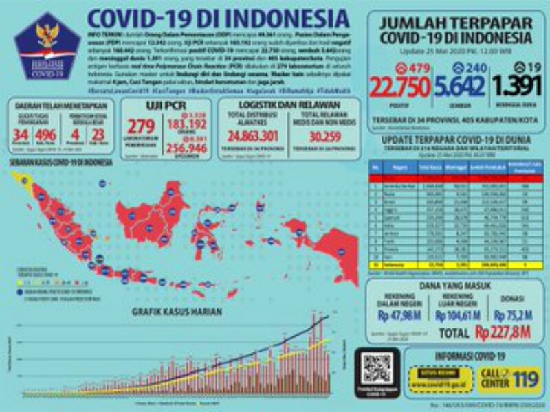 Data perkembangan virus corona di Indonesia per 25 Mei 2020. -Dok. BNPB.