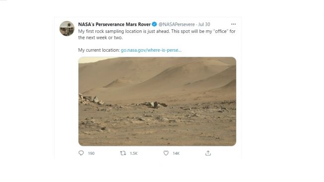 Setahun ketekunan di Mars. [Twitter]