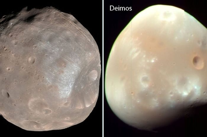 Phobos dan Deimos adalah bulan kecil Mars yang bentuknya tidak beraturan.